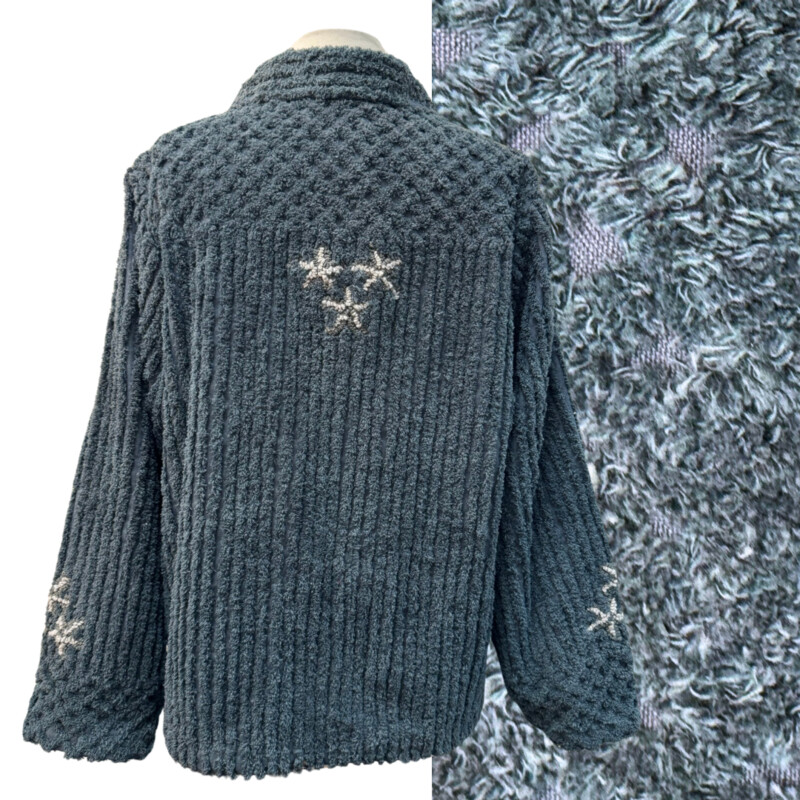 Parsley & Sage Chenille Jacket
Textured with Floral Design
Color:  Storm, Cream and Gray
Size: Medium
