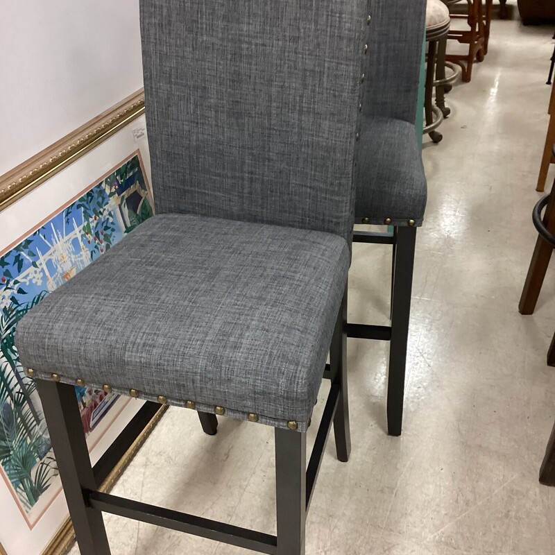 S/2 Gray Barstools, Dk Wood, Nailhead
29in from seat to floor