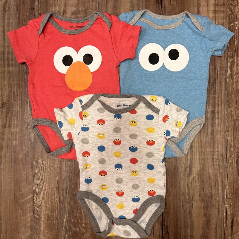 3pc Sesame St Onesies, Red/Blue, Size: Baby 6-9M