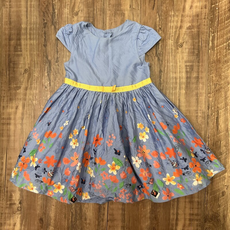 Camera Print Cotton Dress, Blue, Size: 2 Toddler