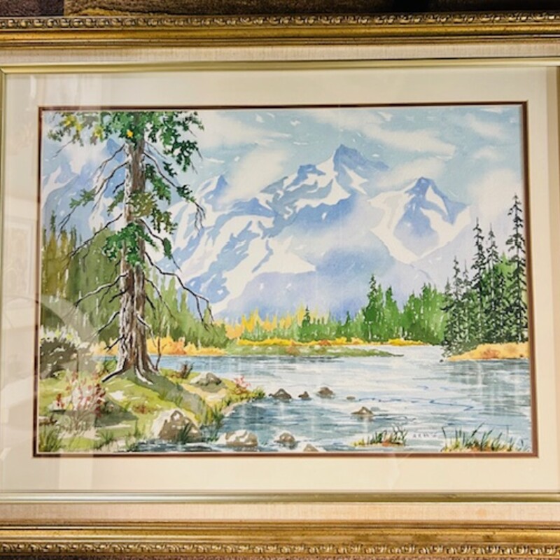 Watercolor River Mountain