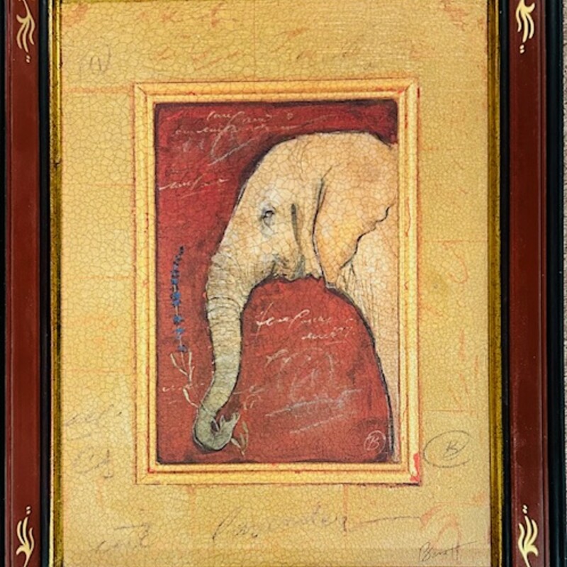Crackled Elephant
Painted Scroll Design Frame
Red Tan,
Size: 15.5 x 19.5H