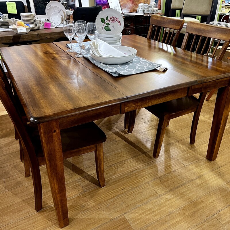 Table 4 Chairs Dining, Size: 36x54x30

18 Leaf -  self storing butterfly leaf: table extends to
54x54x30