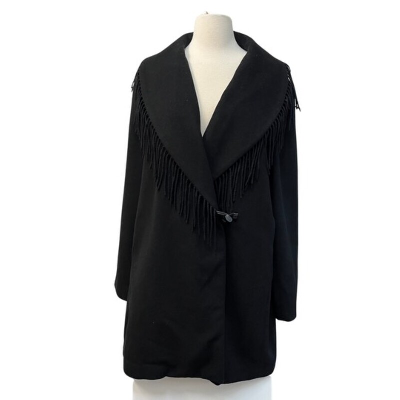 Ralph Lauren Wool Blend Coat
Fringe Accent
Toggle Closure
Color: Black
Size: 3X