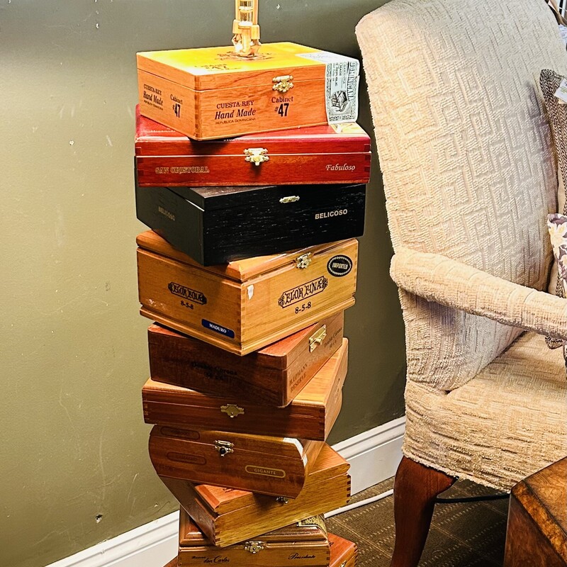 Cigar Box Floor Lamp
Brown Black Red Size: 17 x 54H
Bottom swivels