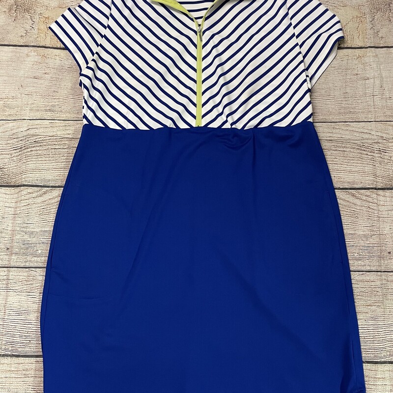 Chicos golf royal blue strip on the top soild royal blue on the bottom slit pockets stretchy shorts sleeves size large