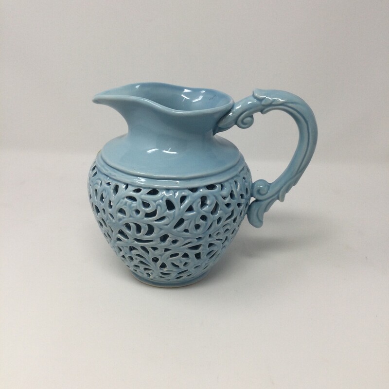 Small Ceramic Pitcher, Blue, Size: 7 In
