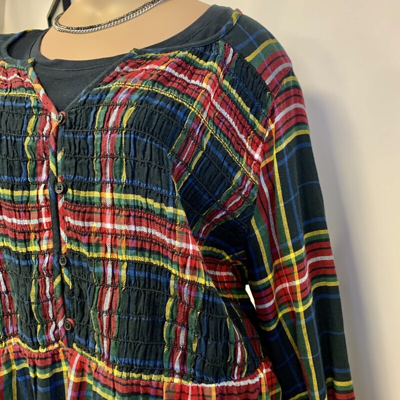 Lane Bryant Plaid Tunic,<br />
COlour: Multi Plaid,<br />
Size: XXLarge,<br />
Thin material - on picture it is worn with a cotton t underneath.