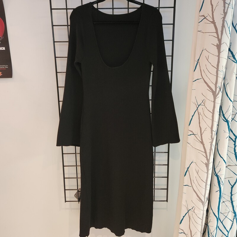 Devided Sweater Dress, Black, Size: XL