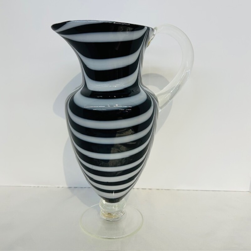 Artisan Stripe Glass Pitcher
White and Black
Size: 8x10.5H