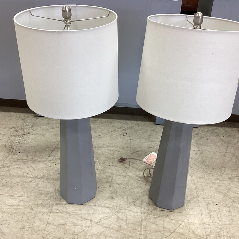 S/2 Octagon Table Lamps, Gray,  White Round
31in tall