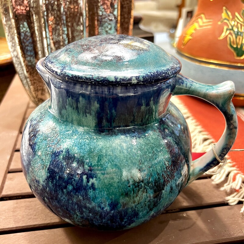 Teapot Ceramic Signed, Teal/Blu,
Size: 2 Pieces