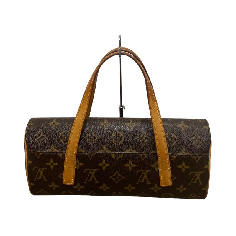 Louis Vuitton Sontaine<br />
Size: PM<br />
This handbag is crafted of monogram toile canvas and features vachetta leather strap handles and piping trim. The front-facing flap opens to a rouge red microfiber interior with a patch pocket.<br />
<br />
Dimensions: Size<br />
Base length: 11.25 in<br />
Height: 5.5 in<br />
Width: 2 in<br />
Drop: 4.25 in