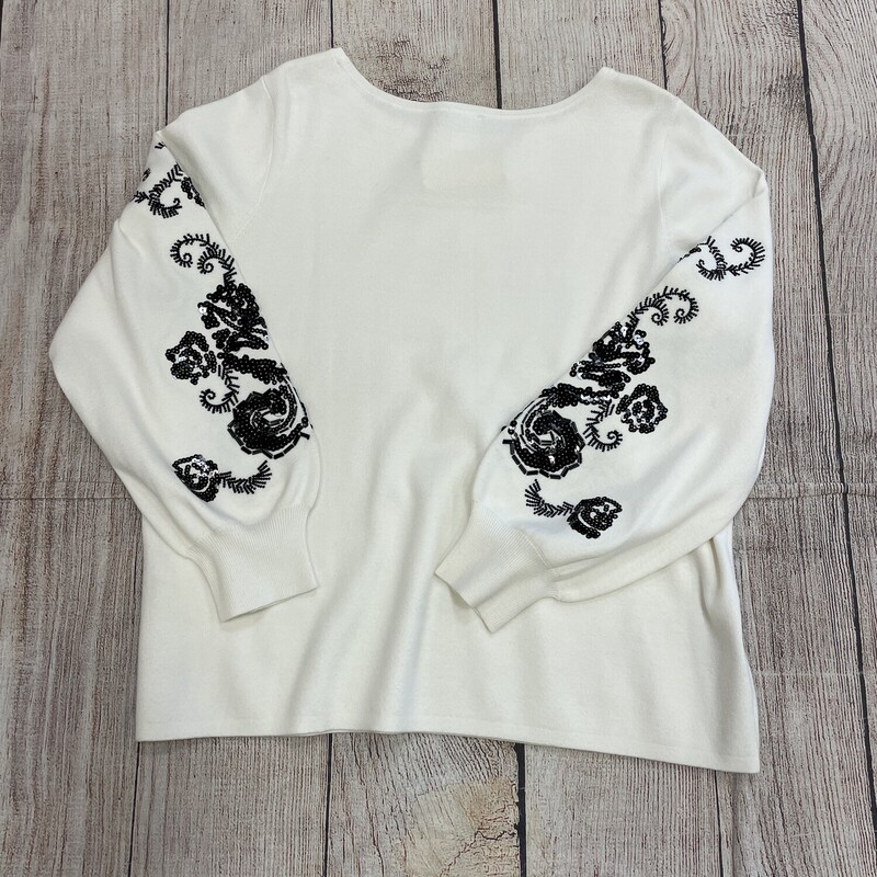 Chicos cream long sleeves sweater has black sequins and embroidery  round neck  Size: XL