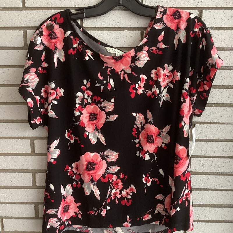S/s Top Flowered, Blk/pink, Size: Xlarge