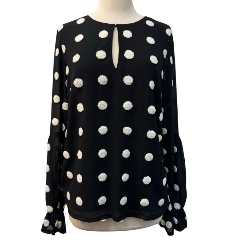 Long Tall Sally Blouse<br />
Amazing Textured Polka-Dot Pattern<br />
Balloon Sleeve<br />
Black and White<br />
Size: Medium
