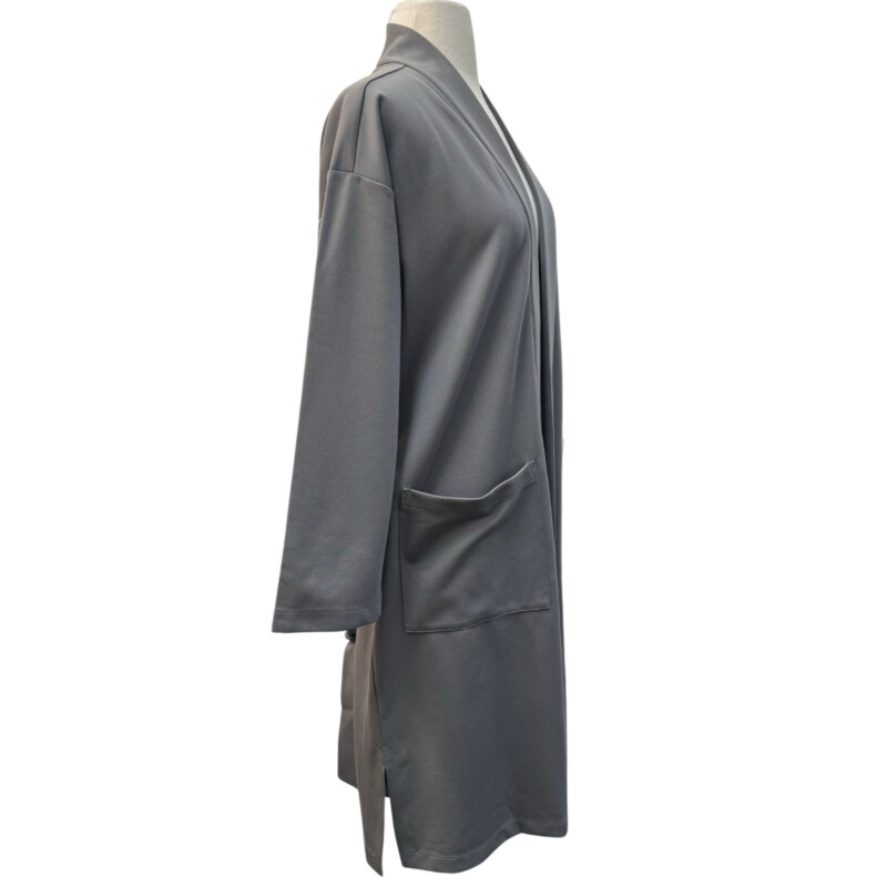 New Eileen Fisher Jacket<br />
High Collar with Belt<br />
Color: Smoke<br />
Size: Large<br />
Retails for $328.00