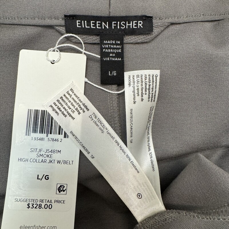 New Eileen Fisher Jacket
High Collar with Belt
Color: Smoke
Size: Large
Retails for $328.00