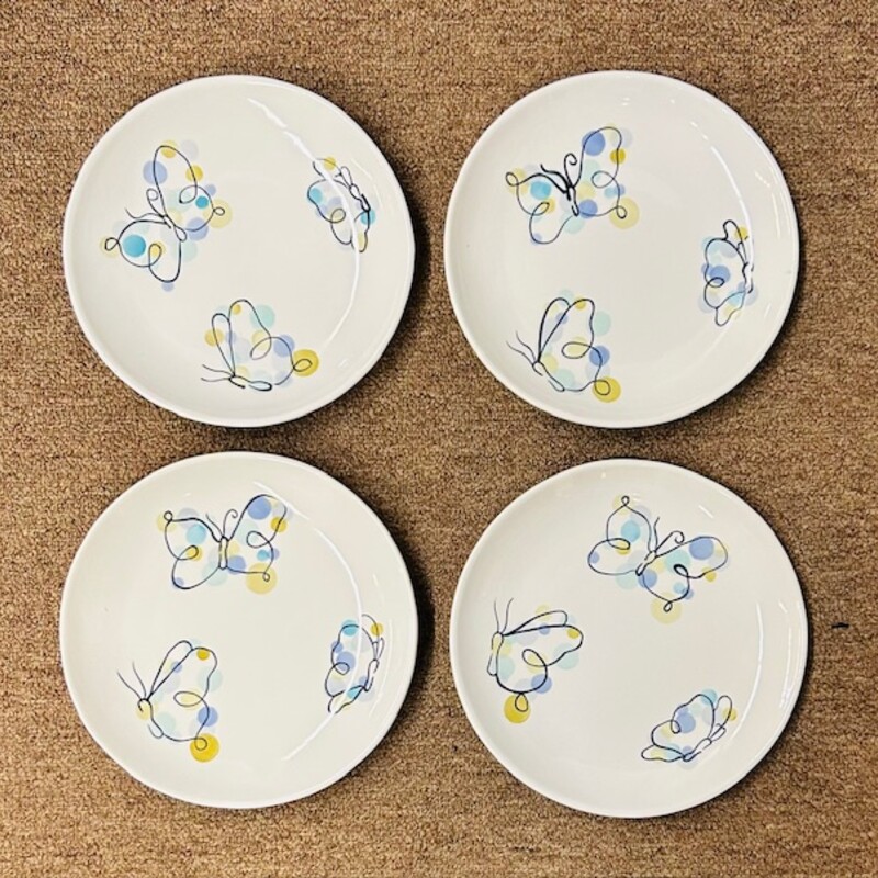 Set of 4 Pottery Barn Butterfly Dessert Plates
White Green Blue
Size: 8 Diameter