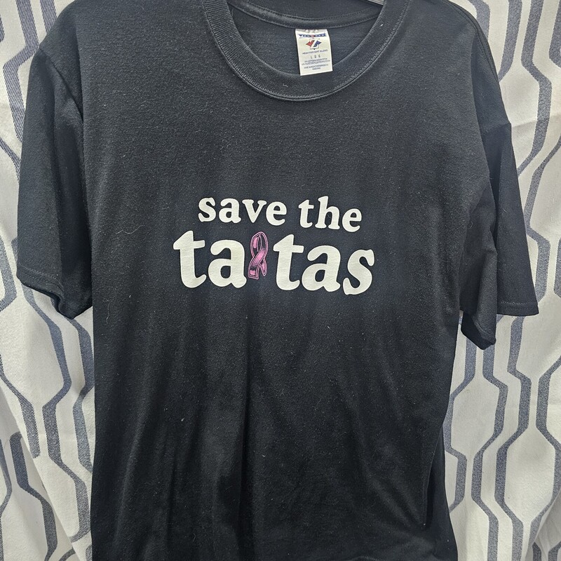 Short sleeve tee in  black with a Breast Cancer Awareness message - Save the Tatas!
