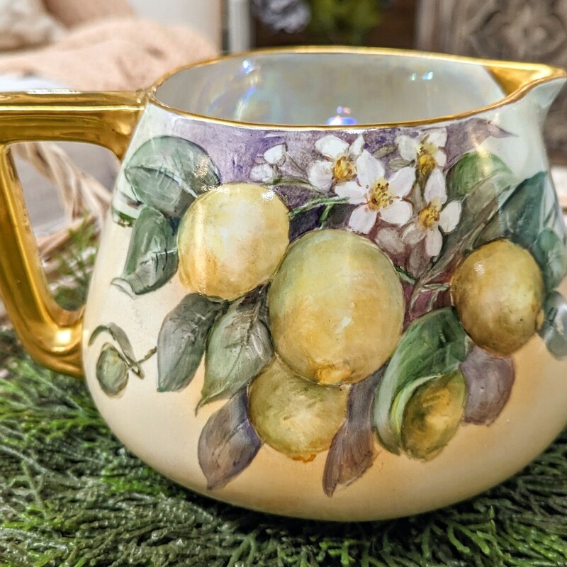 Limoges Lemon Pitcher
White, Gold, Yellow, and Green
Size: 9 x 5.5H