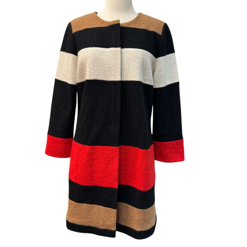 Chicos Colorblock Jacket
100% Wool
Zipper Closure with Pockets
Colors: Black, Cream, Camel, and Red
Size: Medium