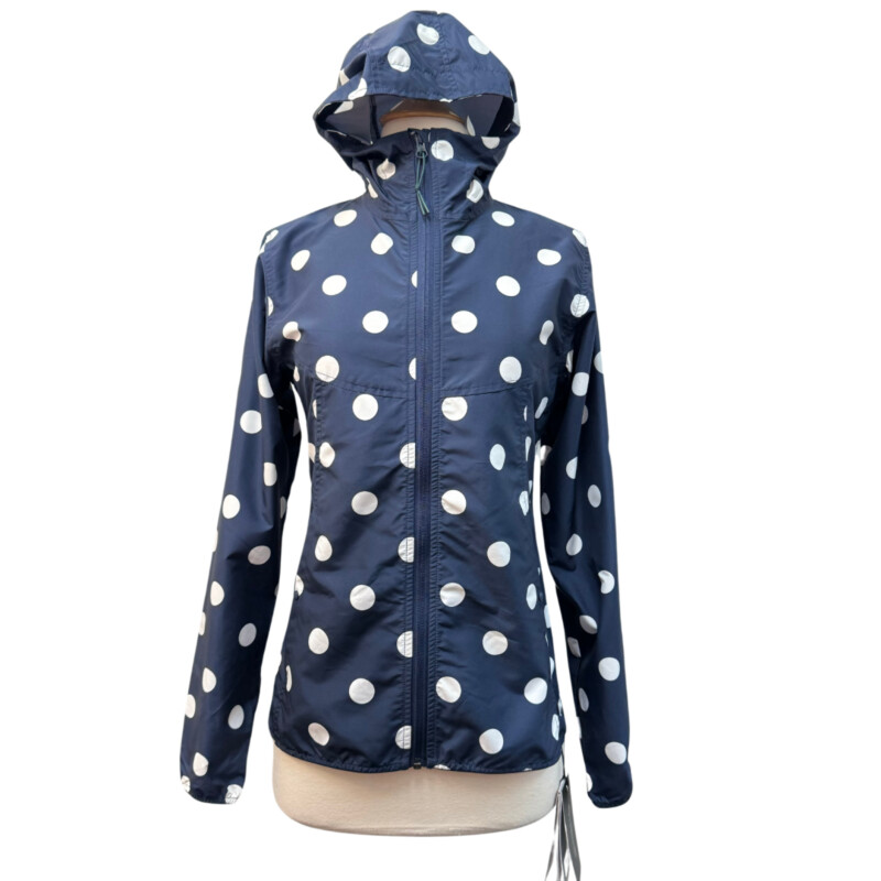 New Herschel Windbreaker<br />
Water and Wind Resistant<br />
Cute Polka-Dot Pattern<br />
Navy and White<br />
Size: XS