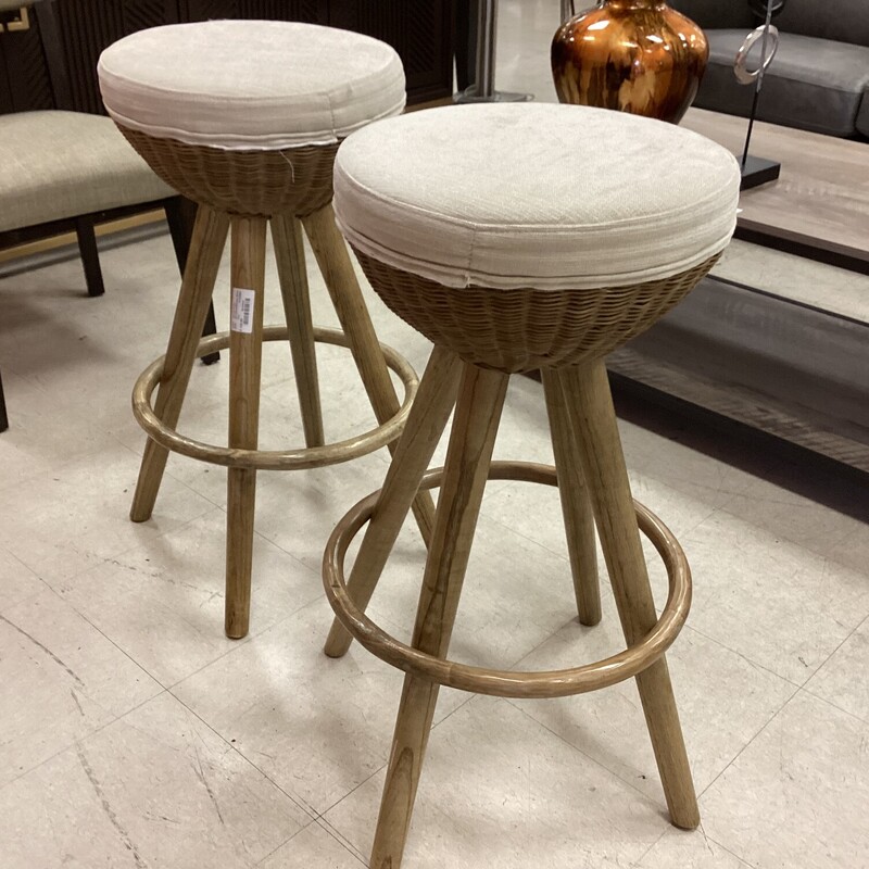 S/2 Wood/Wicker Barstools, Tan, Backless
30 in Tall