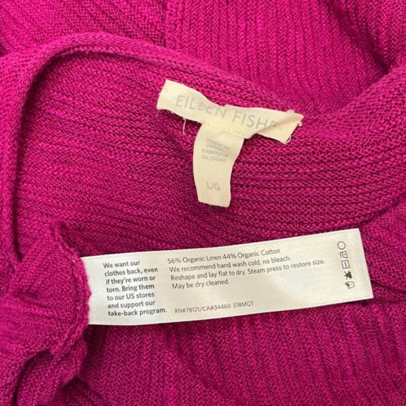 Eileen Fisher Knit Top<br />
56% Linen 44% Cotton<br />
Color: Magenta<br />
Size: Large