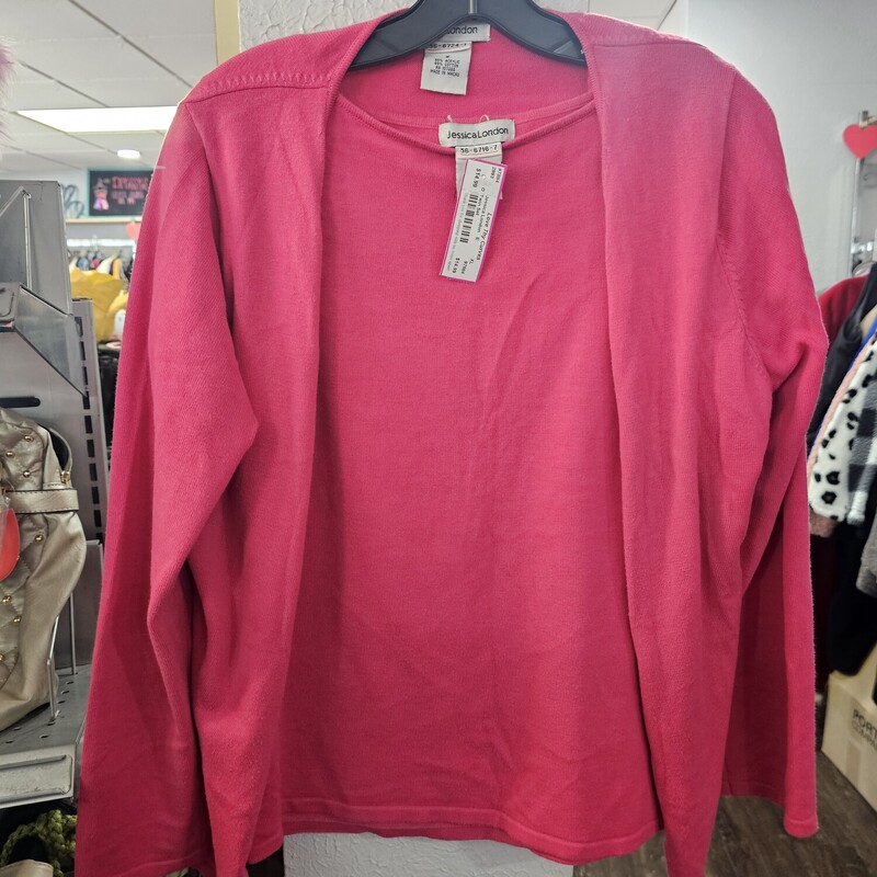 Long sleeve pink cardigan with a short sleeve sweater top seperate.