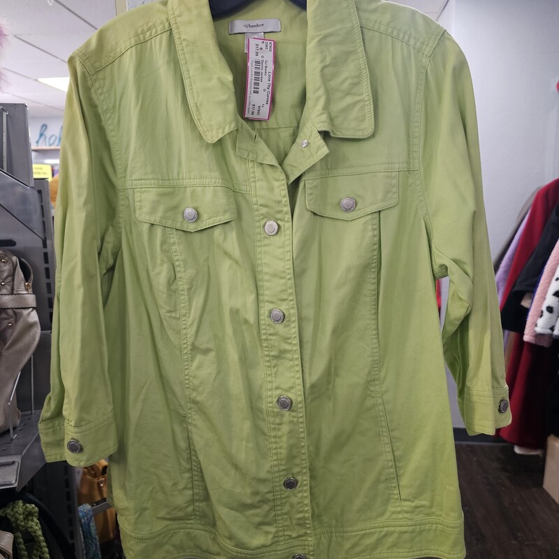 Super fun lime green denim style jacket that is light weight and ready for spring and summer fun!