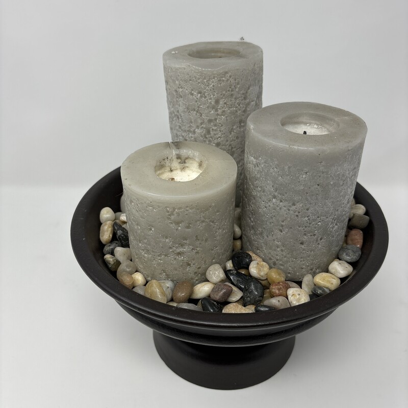 Candle Arrangement Of Stone On Pedestal<br />
Brown & Grey<br />
Size: 9 In