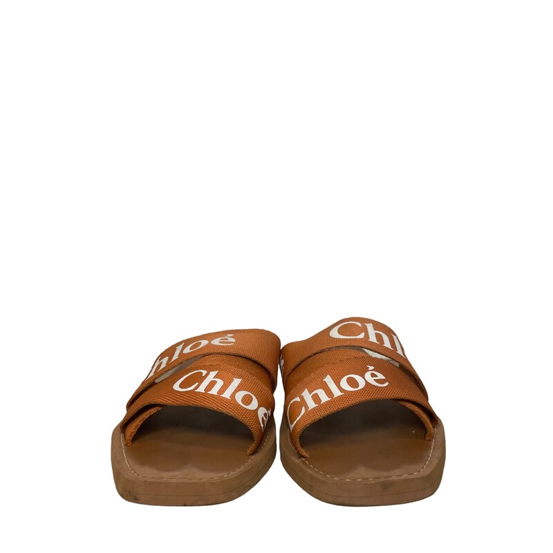 Chloe Arizona Brown Sandal

Size 41

Inspired by lacy pieces in the ready-to-wear collection, this chic slide features delicate woven bands printed with bold logo letters.

Chloe sandals with layered logo ribbon upper.
0.3 flat heel.
Open toe.
Slide-on style.
Leather footbed.
Rubber outsole.