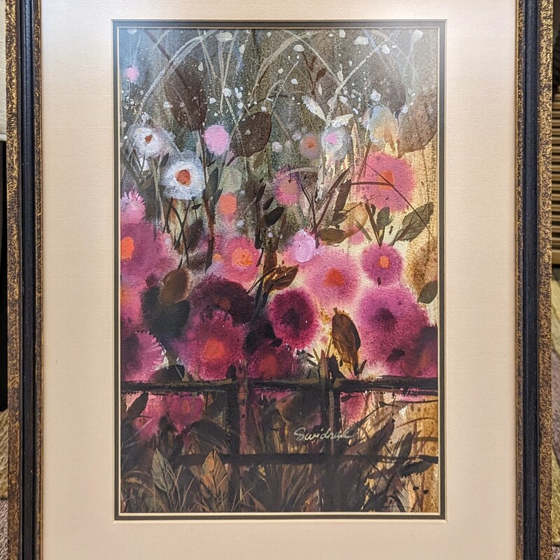 Floral Painting Gold  & Black Frame
Pink Red Green Gold Black
Size: 17 x 23H