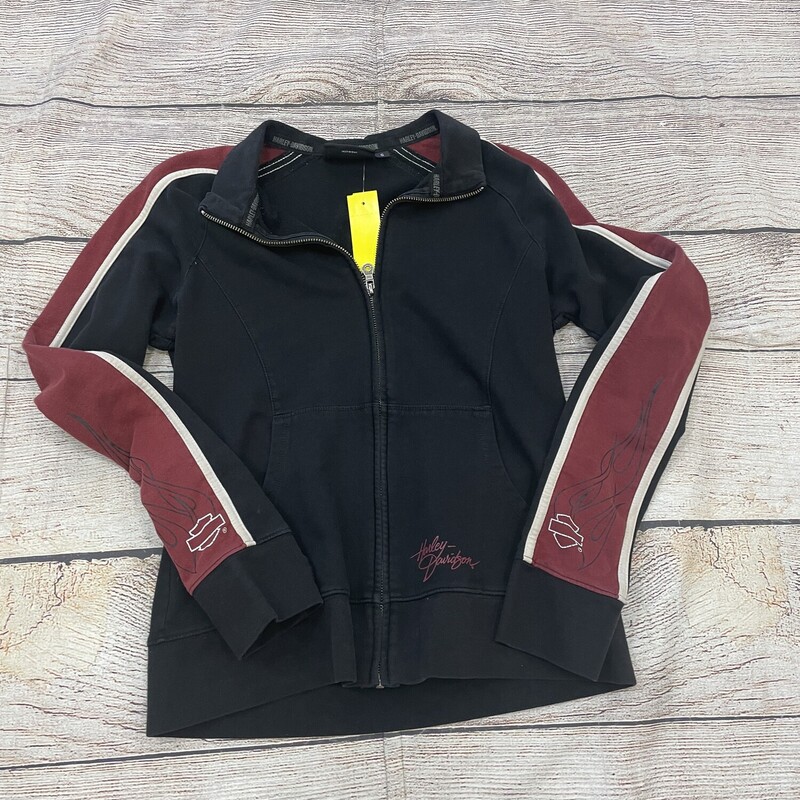 Harley Davidson Jacket, Black maroon cream strip zips upthe front.   Size: Small