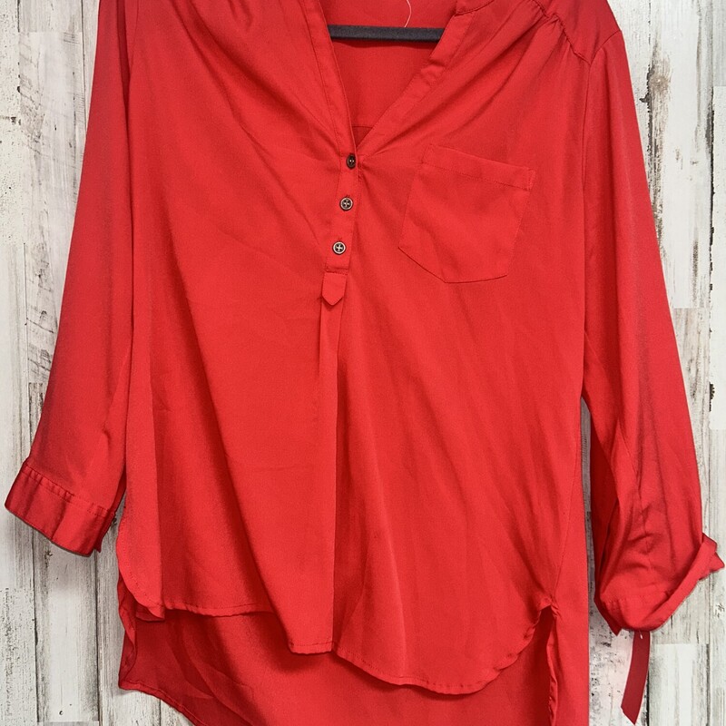 L Red Sheer Button Top