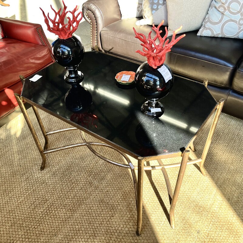 Brass and black Marble Coffee Table
21.5in high, 36in wide, 22in deep