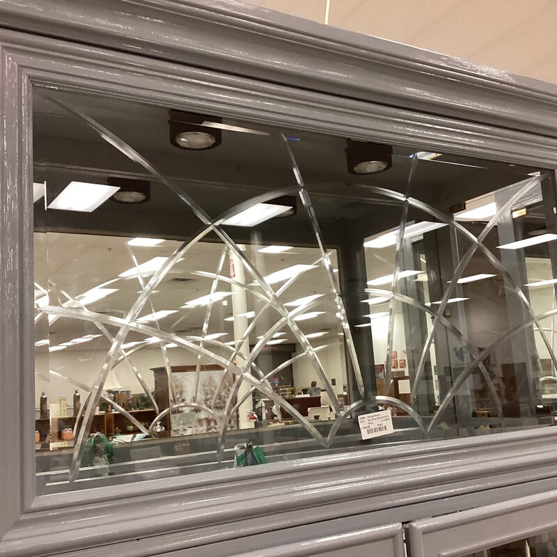 2pc Gray Glass Hutch, Gray, Glass<br />
92in tall x 40in wide x 14in deep
