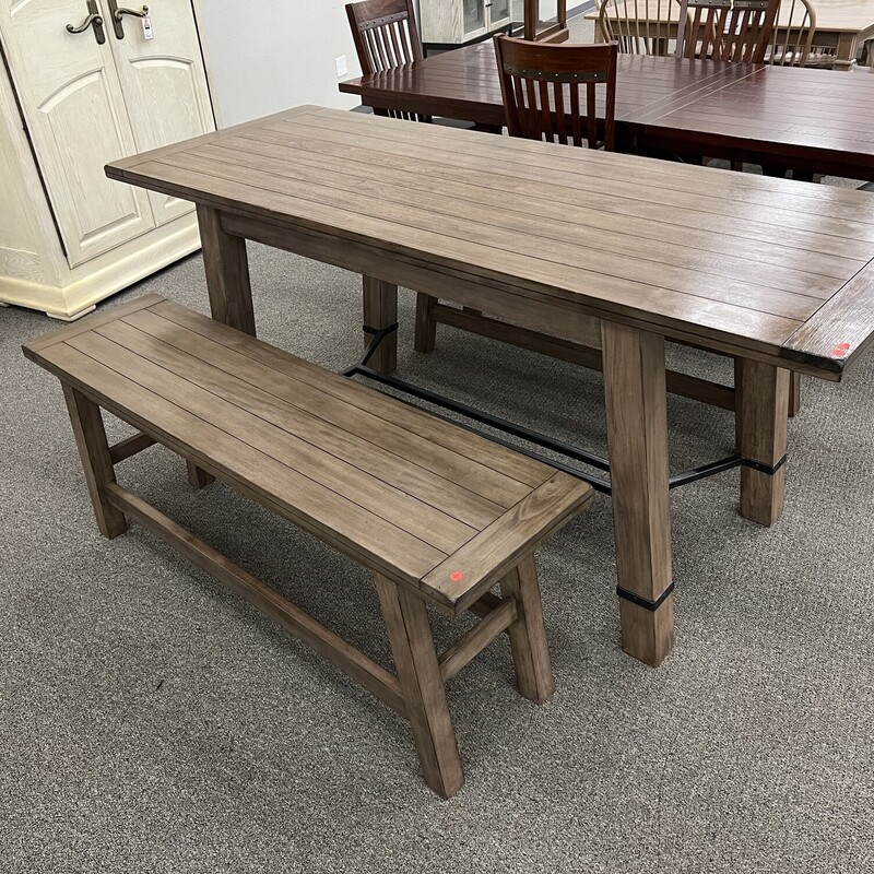 Gray Table W/ 2 Benches