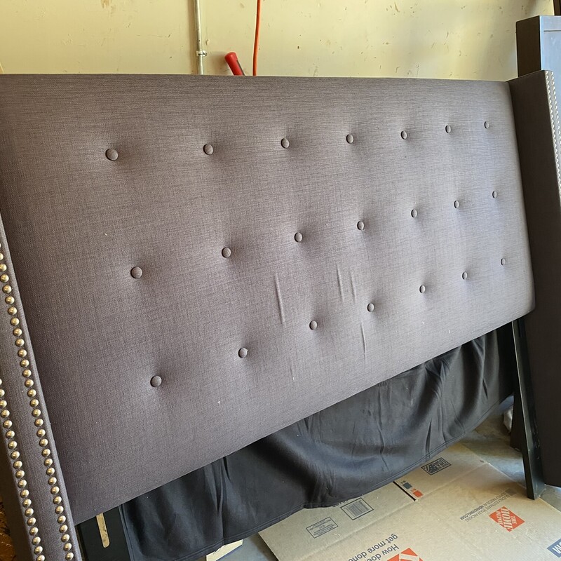 One Kings Lane Grey Upholstered Nailhead Queen Bed<br />
<br />
Size: 67.5 x 56.5H x 80L