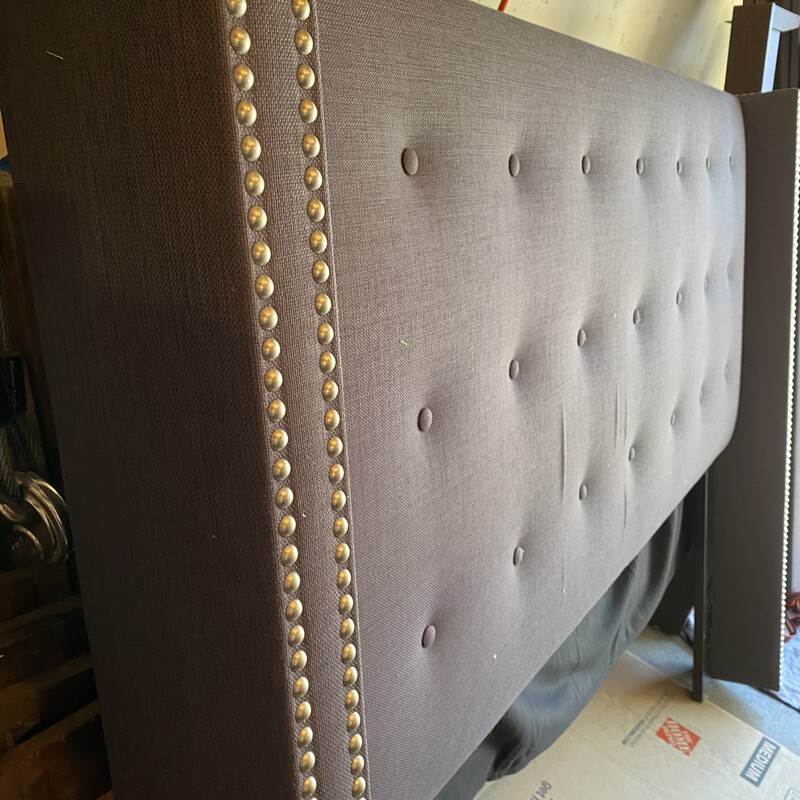One Kings Lane Grey Upholstered Nailhead Queen Bed<br />
<br />
Size: 67.5 x 56.5H x 80L