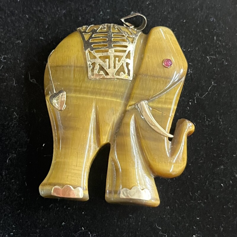 Vtg Carved Elephant W Jad, None, Size: 14k