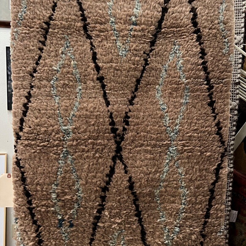 Handmade Wool Moroccan, Tan, 2ft 6in x 3ft 6in