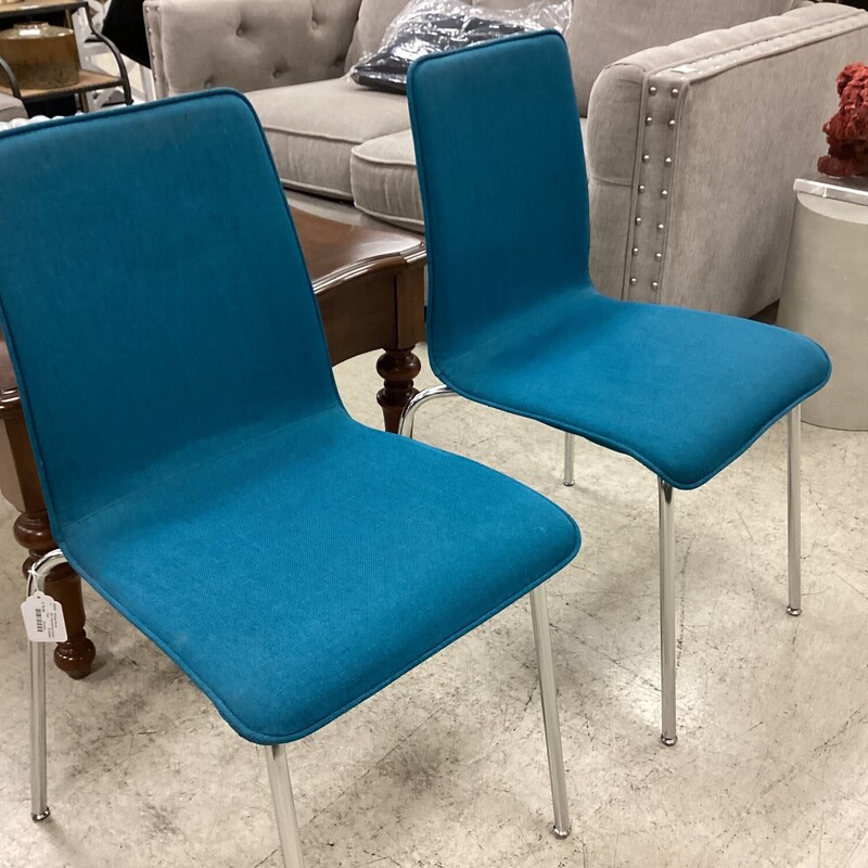 S/2 Teal Dining Chairs, Teal, Chrome
18 in Wide