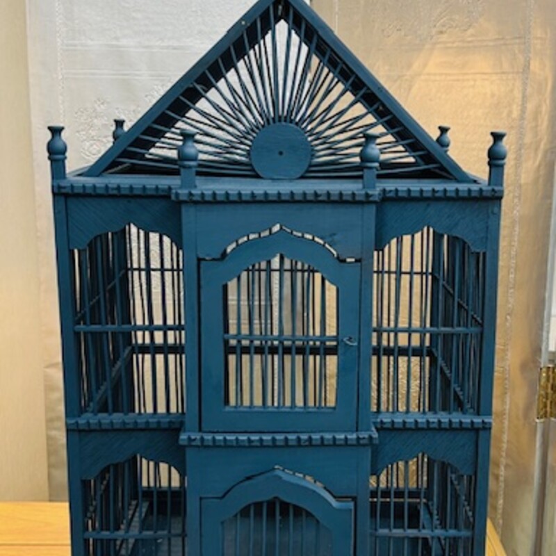 Victorian Look Birdcage
Wood Painted
 Blue, Size: 15x32H