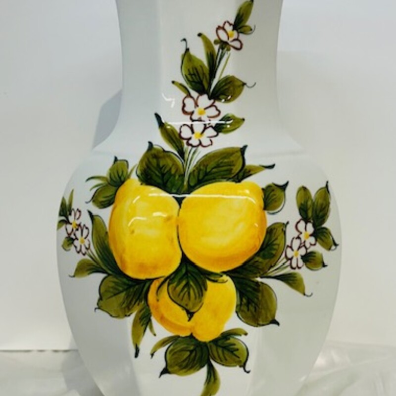 Higbee Lemon Vase
 White, Yellow and Green
Size: 6.5x12H