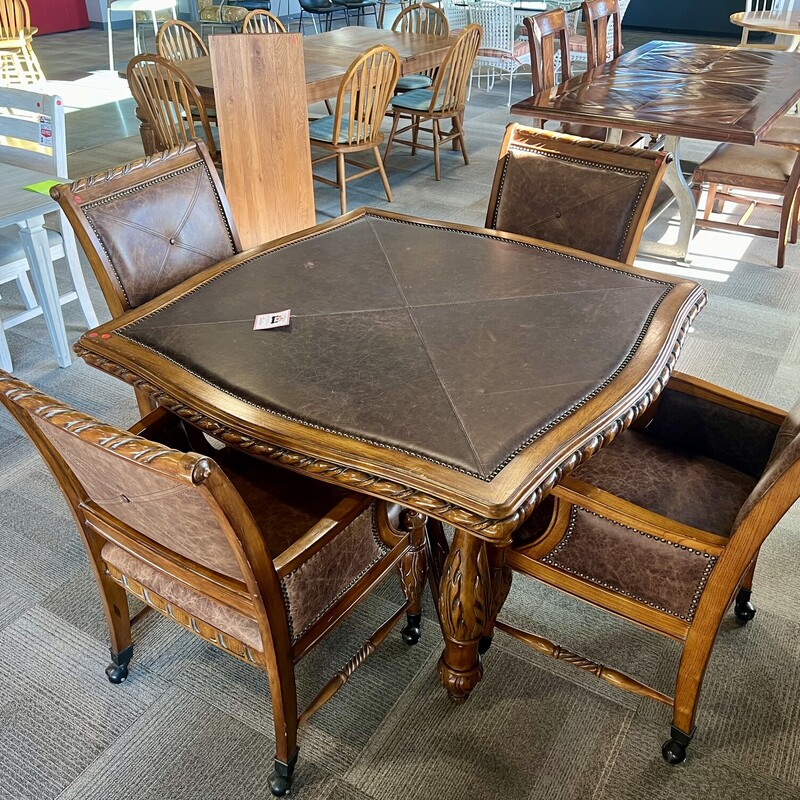 Leather Top Poker Table+4Chairs