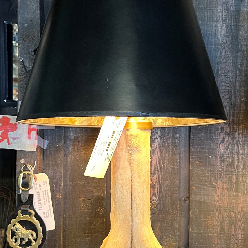 Vintage Deer Leg Lamp, Shade, Finial
26in tall