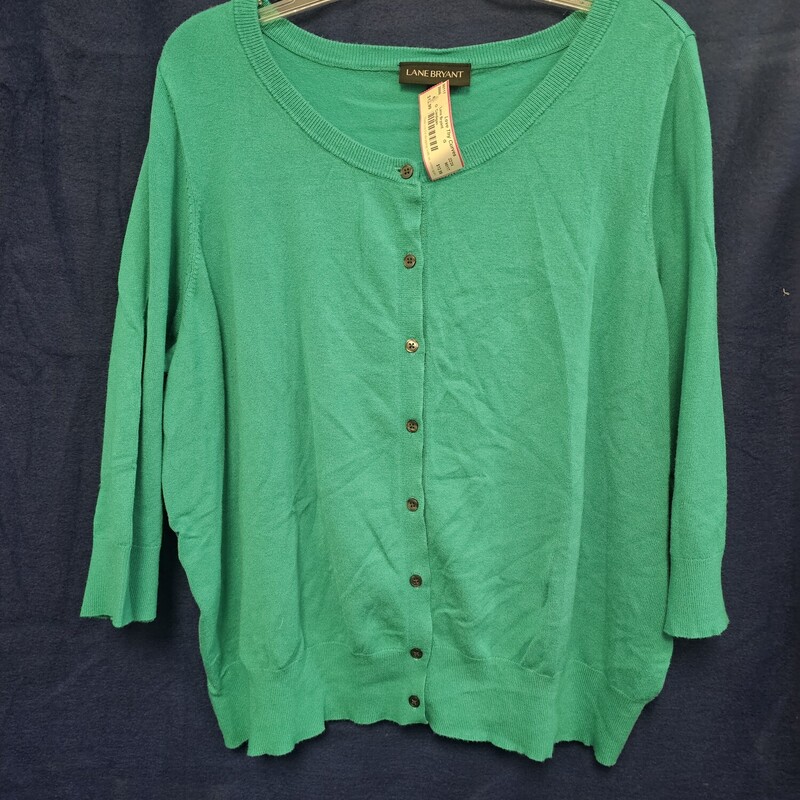 Half sleeve, lightweight teal green cardigan with button up front.