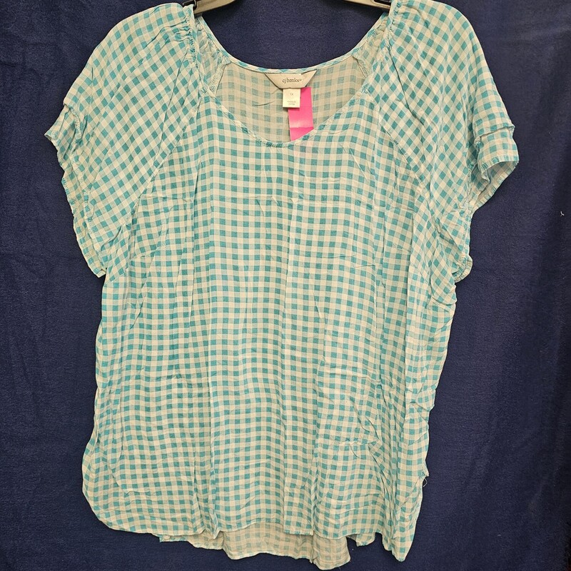 Super cute blue and white checkerboard pattern blouse with short sleeves and super soft,